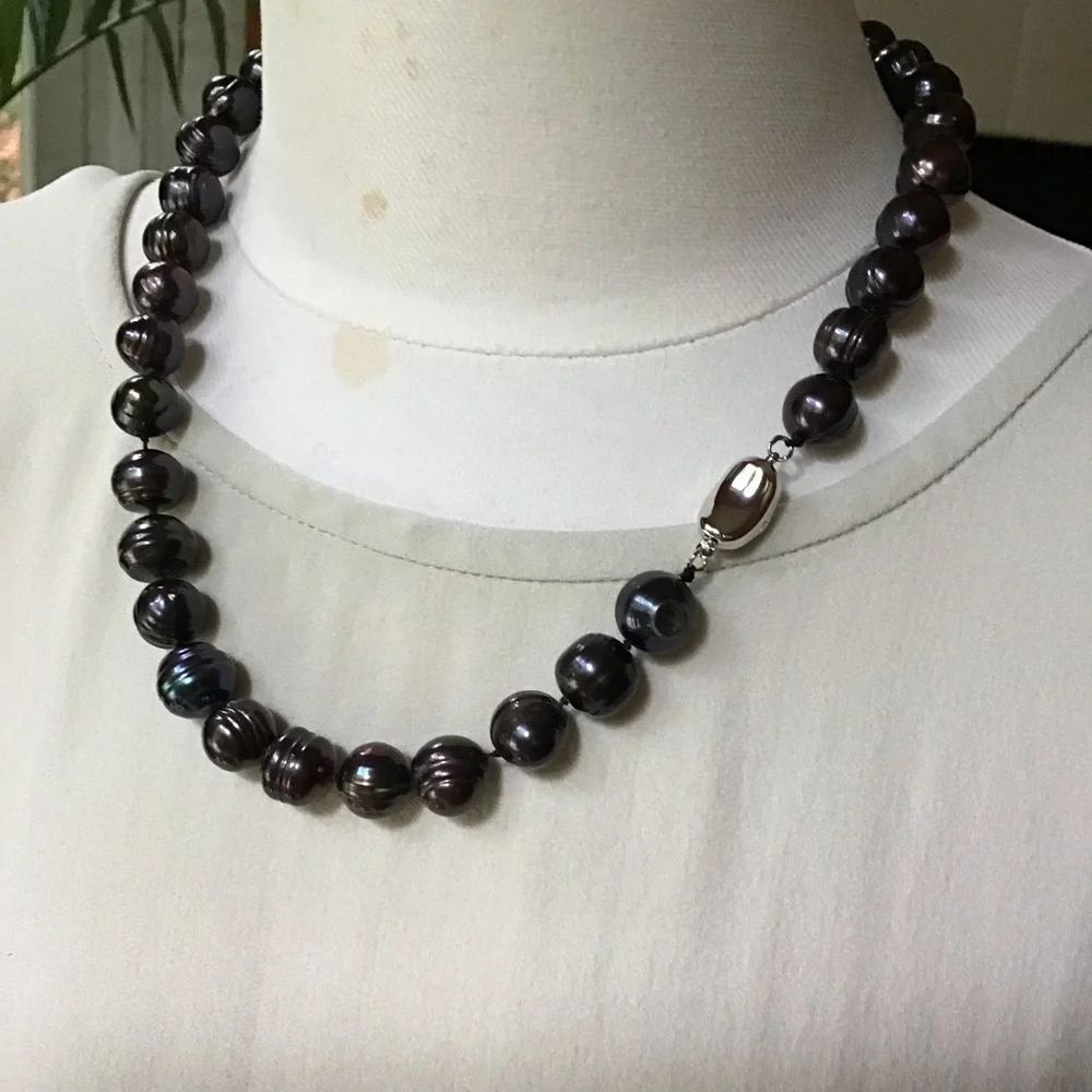 11mm Iridescent Tahitian Pearl Strand Sterling Silver - Picture 6 of 13